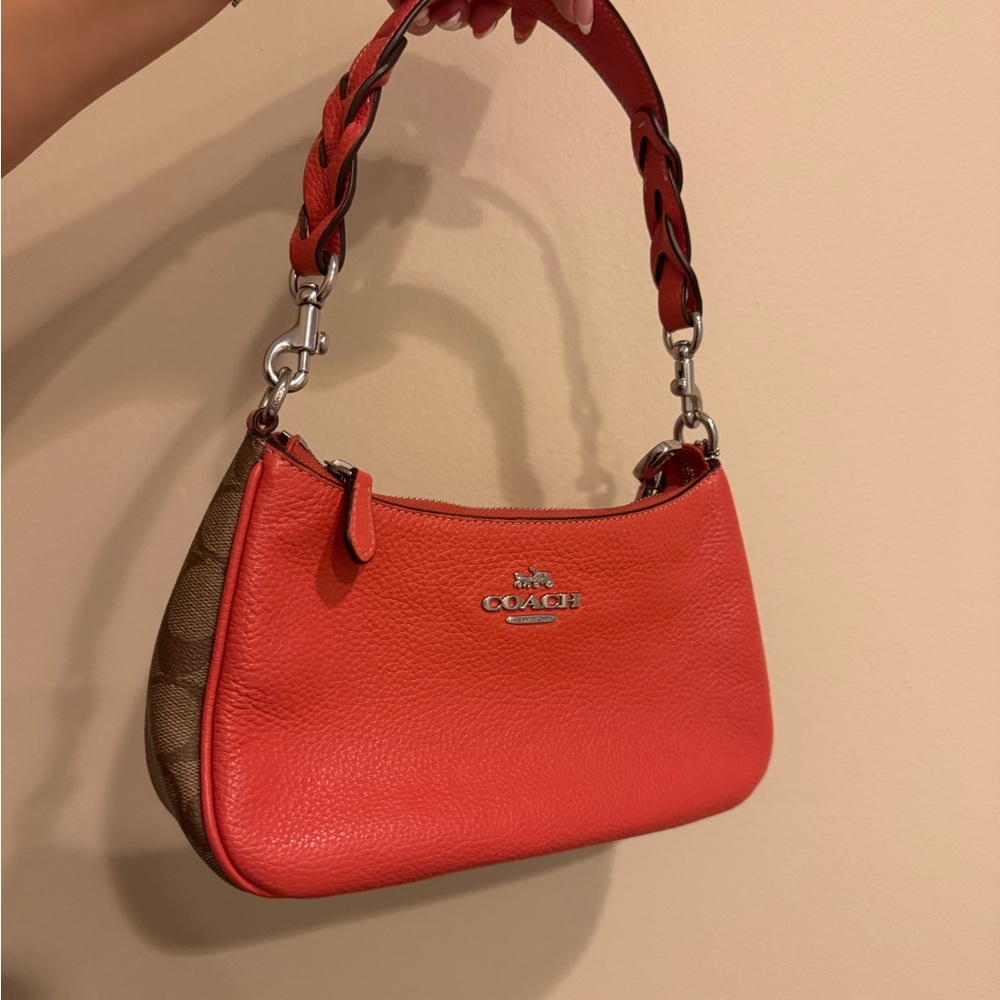 Coach Coral and Tan Shoulder Bag